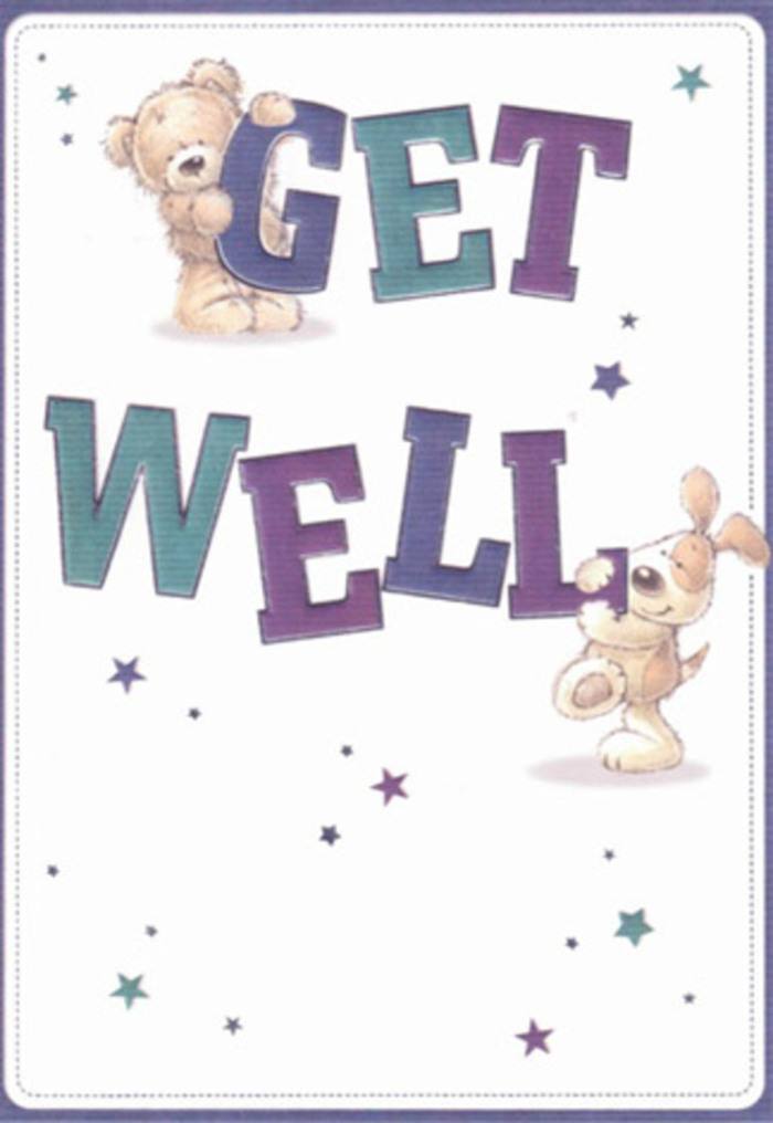 A celebration of gentle support and cheerful encouragement comes to life in this illustrated get well card, which would fit seamlessly into any Old Oak Common heart. Two animated friends-a bear with fluffy, honeyed fur and a sweet, long-eared puppy-share in the act of sending healing wishes. Above them, playful stars dance and shimmer, scattering hope much like the first blossoms seen each spring along Victoria Road. The bold, inviting letters of the card, shaded in vibrant purples and aqua blues, ground the design with confidence and clarity, a visual echo of a fresh bouquet brightening a local living room. There is real texture in these illustrations: the soft plushness of the bear, the velvety touch of the puppy's ears, rendered so vividly they invite the imagination to reach out and feel. The scene perfectly encapsulates what it means to send comfort-whether through a hand-tied bouquet prepared at Florist Old Oak Common, or a heartfelt card brimming with local warmth. This pairing is ideal for lifting spirits, combining the lightness of youth with sincerity that speaks to every age and brings a note of joy to one's recovery journey.